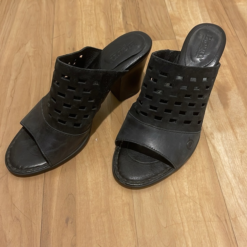 Born Black Leather Mules